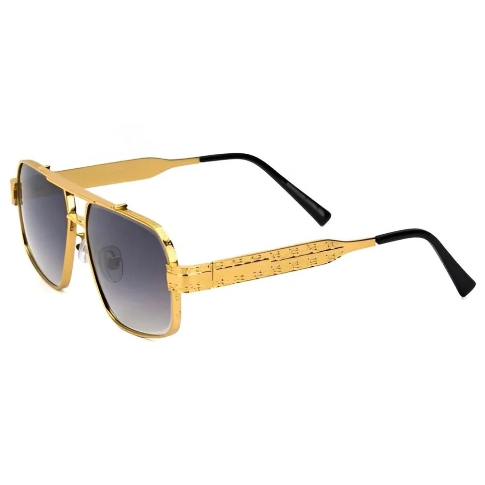 Mens Gold Square Aviator Sunglasses Bold‎ Shaped Sophisticated Classy 80's 90's